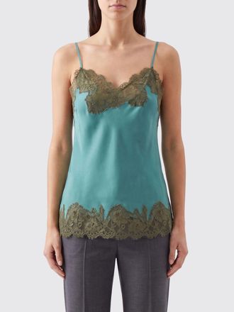 Gold Hawk Top in seta con scollo a V e inserti in pizzo a contrasto