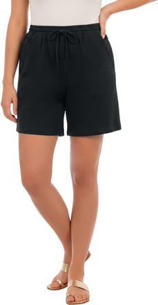 Roaman's Plus Size French Terry Pull On Drawstring Shorts in Black at Nordstrom, Size Medium