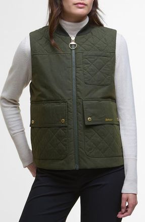 Barbour Theodora Quilt Trim Cotton & Nylon Vest in Olive at Nordstrom, Size 12