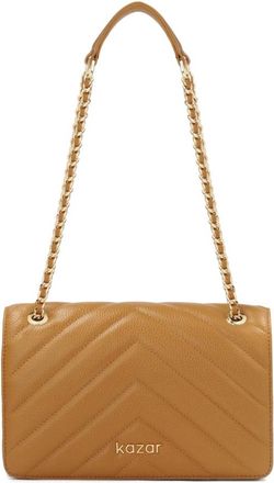Kazar Lichtbruine handtas met kruissteek - Dames - Schoudertassen - Bruin - ONE Size - Leer - Tassen