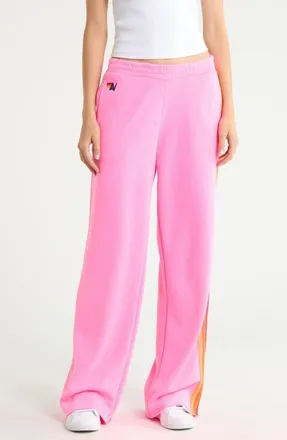 Aviator Nation 5-Stripe Wide Leg Sweatpants in Neon Pink at Nordstrom, Size X-Large