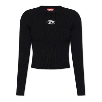 Diesel Ribgebreide top - Dames - Ronde hals truien - Zwart - 2XS - Polyester - Truien & Vesten