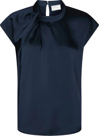 Neo Noir Navy Satin Drapy Blouse - Dames - Blouses - Blauw - M - Polyester - Overhemden
