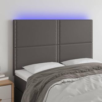 vidaXL Vidaxl - Cabecero Con Luces Led Cuero Sint&eacute;tico Gris 144x5x118/128 Cm