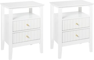 Beliani Conjunto De 2 Mesitas De Noche Elegantes Con 2 Cajones Y 1 Estante De Mdf Con Asas Doradas Dormitorio Blanco Assisi