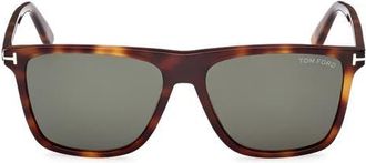 Tom Ford Fletcher 57mm Polarized Square Sunglasses in Blonde Havana /T Logo /Green at Nordstrom