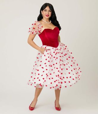 Unique Vintage Loving You Swing Dress in White W/Red Hearts at Nordstrom, Size Small