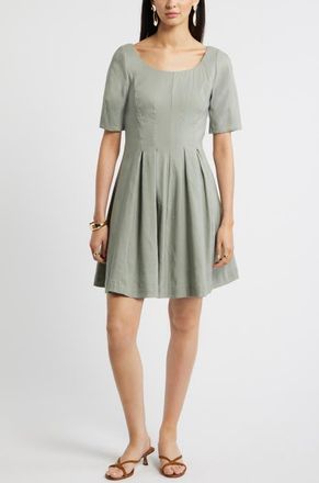 Nordstrom Scoop Neck Linen Blend Dress in Green Chaparral at Nordstrom, Size Xx-Large