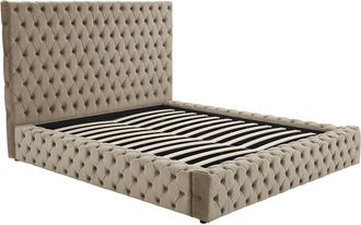 Vente-Unique Canap&eacute; abatible ch&eacute;ster 160 x 200 cm - Terciopelo - Topo - DULENI