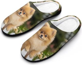 Generic Funny Pomeranian Dog Womens Slippers Warm House Slippers Indoor House Shoes with Anti-Skid Rubber Sole