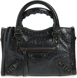 Balenciaga Nano Le City Arena Leather Top Handle Bag in 1000 Black at Nordstrom