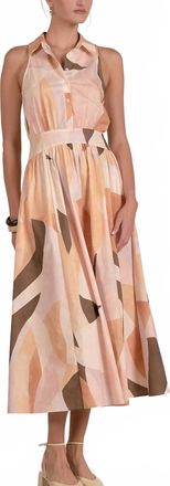 Elan Abstract Print Collared Maxi Dress In Multi
