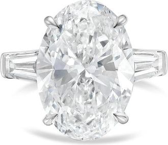 Diana M. Jewels Platinum 10ct lab grown oval diamond ring with baguettes on the sides