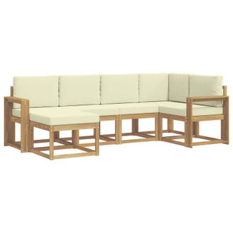 vidaXL Conjunto De Sof&aacute;s De Exterior 6 Pcs Blanco Y Crema Poli&eacute;ster Vidaxl