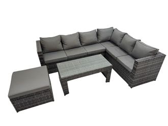 Fimous Garden Furniture Set with Big Stool Dark Grey Mixed