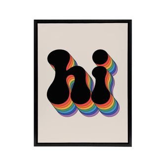 Artery8 Hi Vibrant Retro Rainbow Font Typography Word Framed Canvas Art Print | Size: W24 x H32