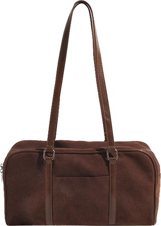 Generic Women Faux Suede Shoulder Bag Fashion Underarm Bag Large Capacity Stylish Armpit Bag Zip Closure Elegant Shoulder Purse for Autumn Winter (Brown)