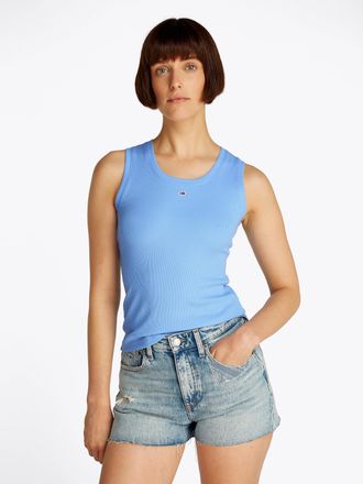Tommy Jeans Tanktop TOMMY JEANS TJW ESSENTIAL RIB TANK EXT, Damen, Gr. XL (42), blau (sugarplum blau), Single Jersey, Obermaterial: 95% Baumwolle, 5% Elasthan, ge