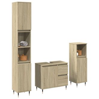 Berkfield Home 3 Piece Bathroom Furniture Set Sonoma Oak Engineered Wood in Brown