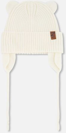 Deux par Deux Gender Inclusive Logo Patch Ribbed Knit Hat in Off White at Nordstrom, Size 18-24 M