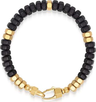 Nialaya Hexagon Onyx Beaded Gold Bracelet in Black Onyx /Gold at Nordstrom, Size X-Large