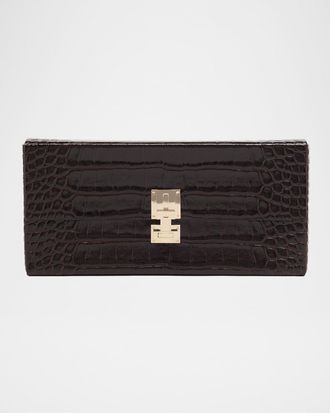 Tom Ford T-Latch Glossed Croc-Effect Leather Clutch Bag