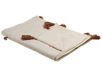 Beliani Beliani - Coperta In Cotone Motivo Lama Plaid Nappe 130 X 180 Cm Beige E Arancio Khandwa