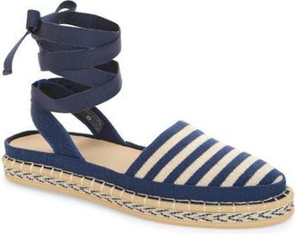 Rothy's The dOrsay Ankle Tie Espadrille Flat in Deep Sea Stripe at Nordstrom, Size 10.5