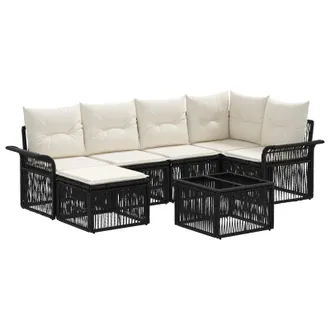 vidaXL Conjunto De Sof&aacute;s De Jard&iacute;n 7 Pcs Negro Rat&aacute;n Sint&eacute;tico Vidaxl