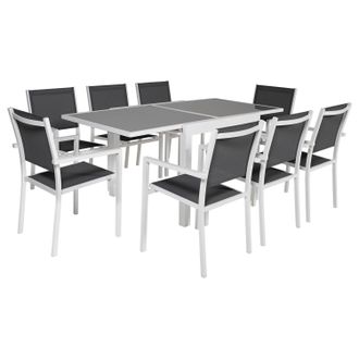 Happy Garden Conjunto De Jard&iacute;n Lampedusa Extensible En Textileno Gris 8 Plazas Aluminio Blanco
