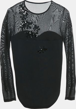 Ingie Paris Black Sequin Embroidered Jersey Bodysuit