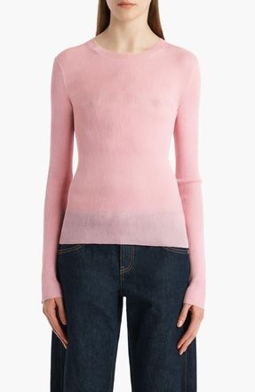Khaite Mosi Long Sleeve Silk Tulle Top in Rosewater at Nordstrom, Size X-Small