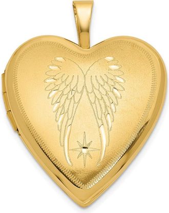 Diamond2Deal 14k Yellow Gold Satin Polished Angel Wings 20mm Heart Locket Pendant