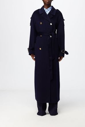 Elisabetta Franchi Cappotto lungo doppiopetto in pura lana con cintura