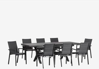 Sklum Set De Mesa Extensible Rectangular 180-240x90 Cm Y 8 Sillas De Jard&iacute;n Apilables Con Reposabrazos En Aluminio Karena Sklum