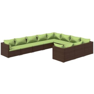 vidaXL 10 Pcs Garden Lounge Set Con Coj&iacute;n Mimbre Pe Brown