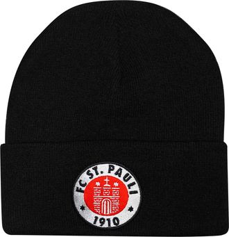 FC St. Pauli GIFTS 4 ALL FC St Pauli Football Crest Bronx Hat, St Pauli Winter Woolly Hat, Sankt Pauli Beanie Hat Black