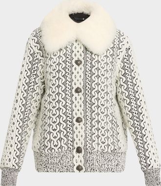 Moncler Beille Bomber Jacket with Detachable Shearling Collar