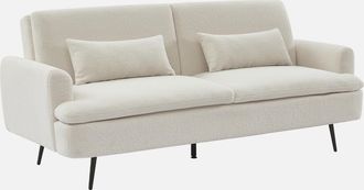 Sweeek Sweeek - Sof&aacute; Cama De 2-3 Plazas En Tejido Borreguito, John, Blanco, 208x111x62 Cm