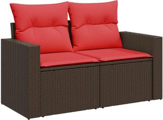 vidaXL Garden Sofa with Cushions 2-Seater Brown Poly Rattan vidaXL