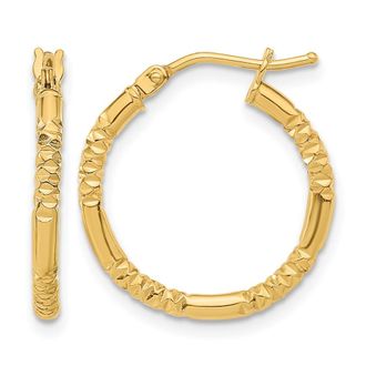 Diamond2Deal 14K Yellow Gold Textured Round Shape Hoop Earrings 20 mm