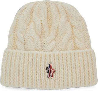 Moncler White Grenoble Knitted Beanie Cap