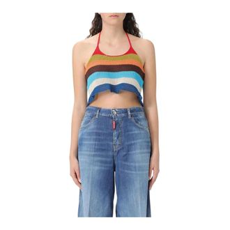 Dsquared2 Tops, Dames, Veelkleurig, S, Katoen, Summer Lovers Gebreide Halter Top