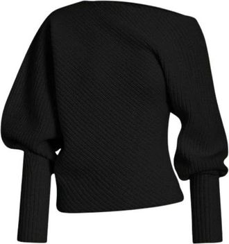 Alberta Ferretti Asymmetric Ribbed Jumper - female - Alberta Ferretti - Round-neck Knitwear - Black - 2XL - Knitwear