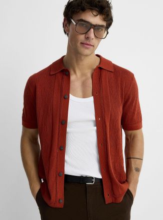 Le 31 Mens Patterned openwork knit Polo Shirt-collar cardigan