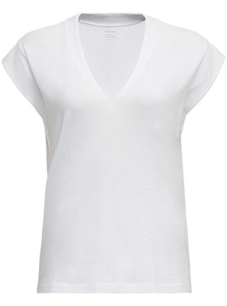 Frame Denim White Cotton V-Neck T-Shirt