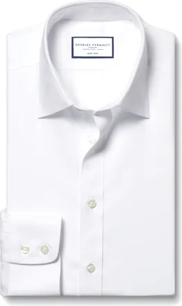CHARLES TYRWHITT Shirts for Men - White Non Iron with 100% Cotton Twill - Formal Dress Shirt for Work, Business & Weddings - Classic Fit with Classic Collar