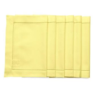 Solino Home Cotton Linen Hemstitch Placemats Set of 6, 14 x 19 Inch for Dining Table, Holiday and Everyday Table Decor in Yellow at Nordstrom, Size