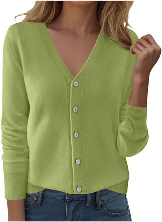 Generic Cardigans for Women UK V Neck Button Down Womens Knit Cardigan, Long Sleeve Soft Sweater with Multiple Colors for Casual, Office, Cardigans for Women 