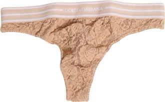 Dolce & Gabbana Womens Beige Lace Logo Elastic Waist Thong Tanga Underwear Polyamide Clothing